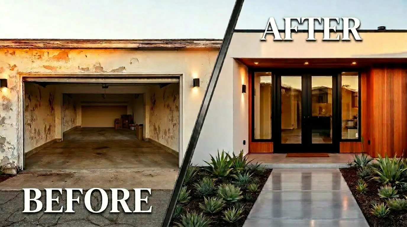 Before and after garage to ADU conversion by Mielgerd Development Corp