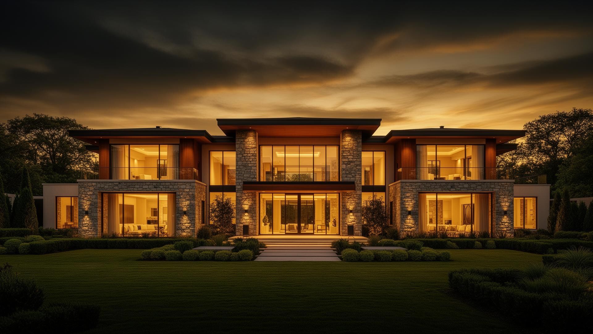 Luxury home at night